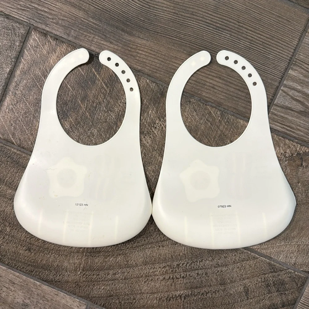 Silicone Baby Bib Set of 2 Crumb Catcher Waterproof Feeding Bibs Bacon Eggs